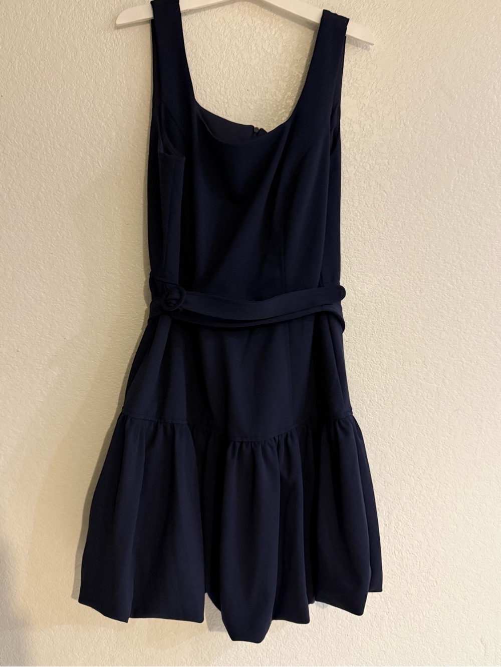 Maison Tara Navy Sleeveless Tiered Dress with Waist Accent